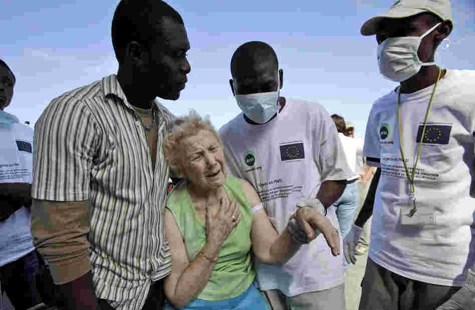 Virginia Cary, of Cleveland, Tenn. waits at the Port-au-Prince airport in hopes of a return flight to the U.S. 
