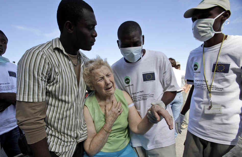 Virginia Cary, of Cleveland, Tenn. waits at the Port-au-Prince airport in hopes of a return flight to the U.S. 