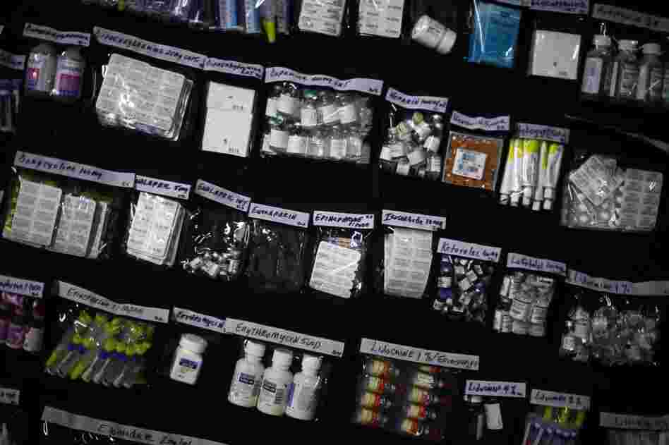 The makeshift pharmacy room in the hospital set up by the U.S. Department of Health and Human Services.