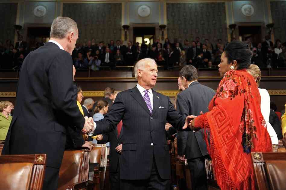 Vice President Biden greets Democratic Rep. Sheila Jackson Lee of Texas. 