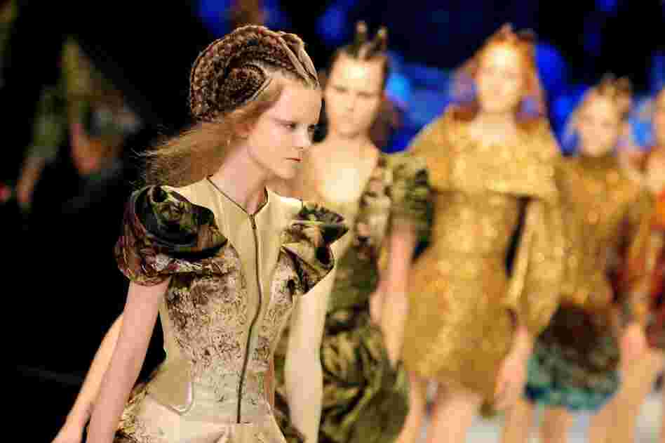 Models walk the runway during McQueen's Pret a Porter show as part of the Paris Womenswear Fashion Week Spring/Summer 2010 in June 2009. 