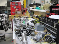 A work space in the Legacy Effects warehouse, where animatronics (mechanized moving parts) are created.