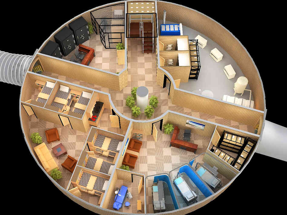 An artist's rendering of living quarters at a Vivos complex. An artist's rendering of living quarters at a Vivos complex.