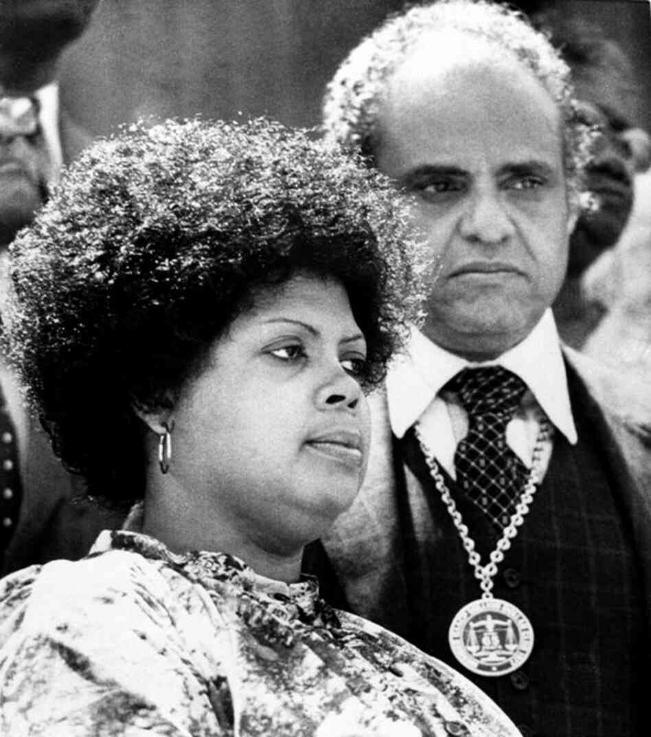 Linda Brown Smith (left), the plaintiff in the 1954 landmark case that resulted in school desegregation, and Hooks are shown on the steps of the South Carolina State House on the 25th anniversary of the U.S. Supreme Court ruling. 