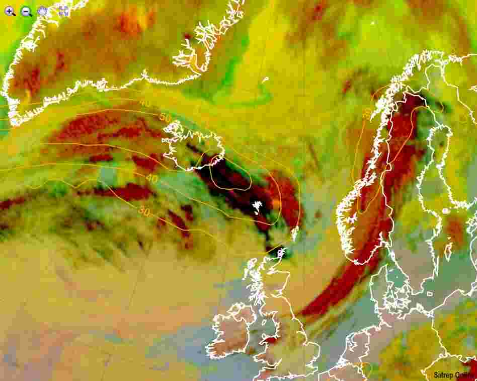 An image released by Meteosat on April 15 shows a dark cloud of volcanic ash over Iceland. As the ash spreads across northern Europe, it is forcing the closure of huge swaths of international airspace.  