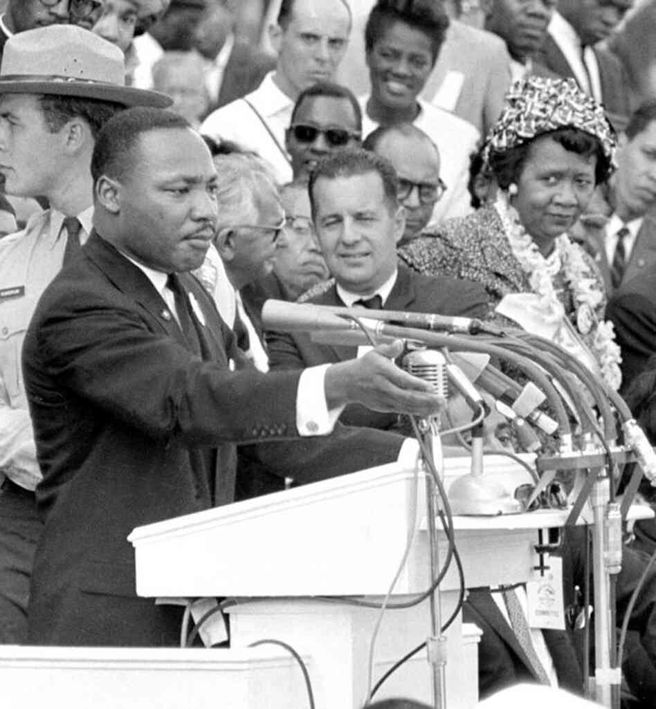 Height listens to the Rev. Martin Luther King Jr. during his "I Have a Dream" speech during the 1963 March on Washington for Jobs and Freedom. Height was the only woman on the speakers' platform. 