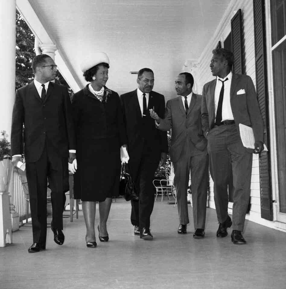 Height, and other African-American leaders, chat after a meeting with New York City Mayor Robert Wagner on June 4, 1965. 