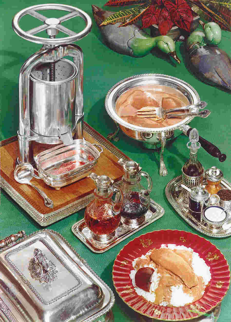 Pressed duck, photograph for use in Holiday magazine, no date