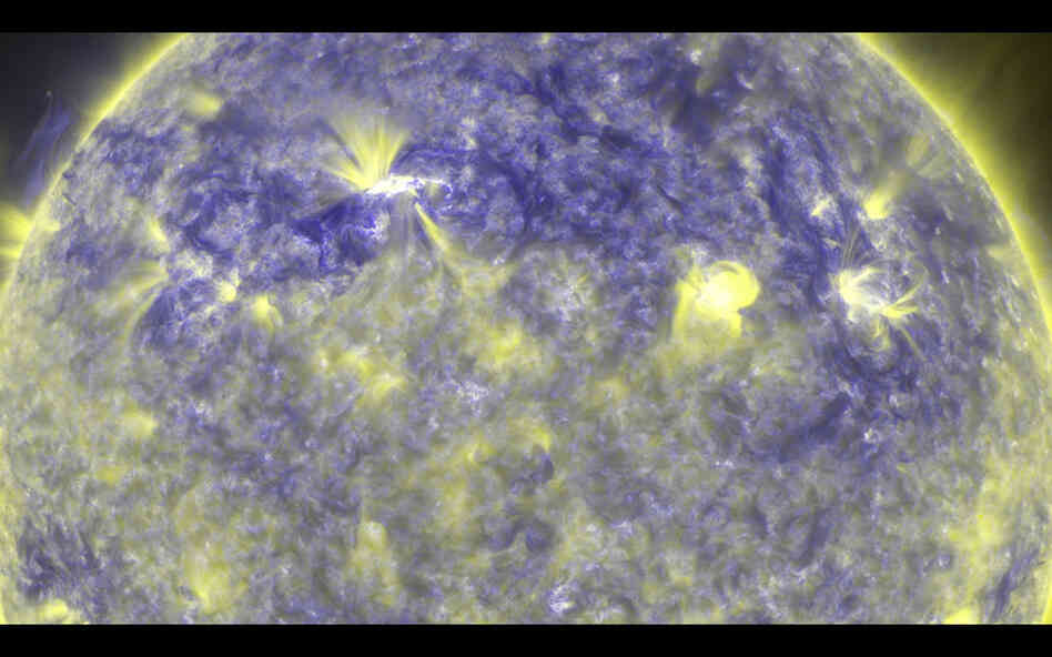 An atmospheric explosion, called a solar flare, erupts out of the sun on April 8. Solar flares release huge amounts of magnetic energy and can generate temperatures well above 30 million degrees Fahrenheit. 