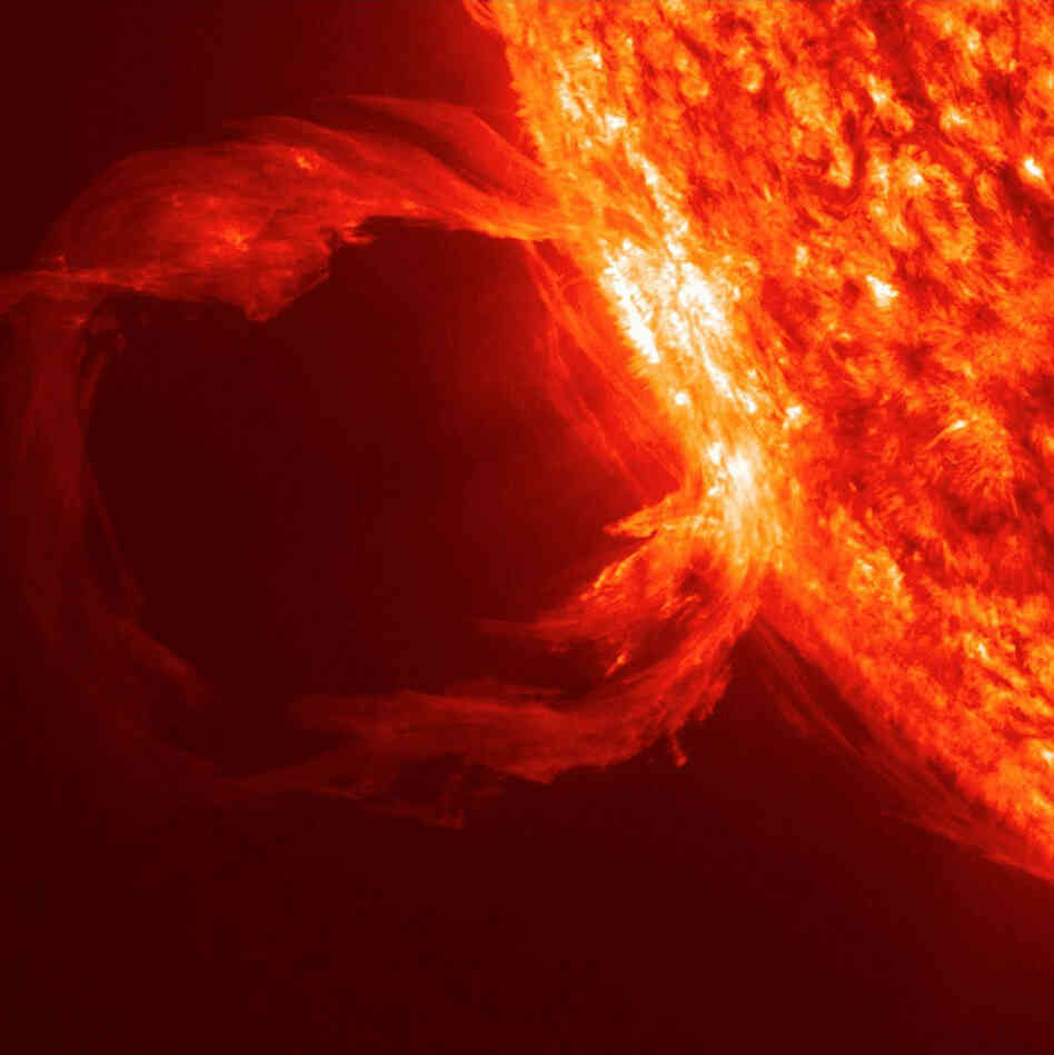 A "solar prominence," an eruption of gas from the sun's surface, explodes on March 30, 2010. The image comes from a new NASA space telescope called the Solar Dynamics Observatory, or SDO), which was launched in February to study the sun. 