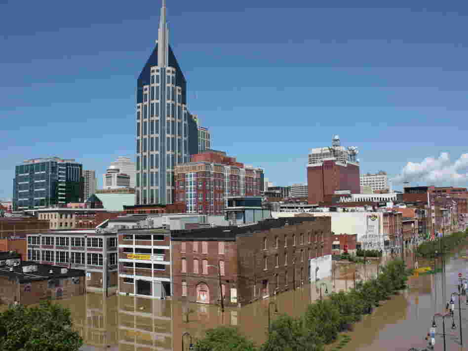 A flooded Nashville skyline