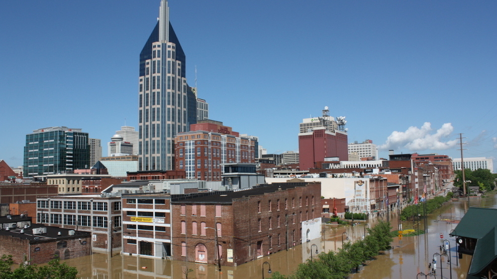 A flooded Nashville skyline