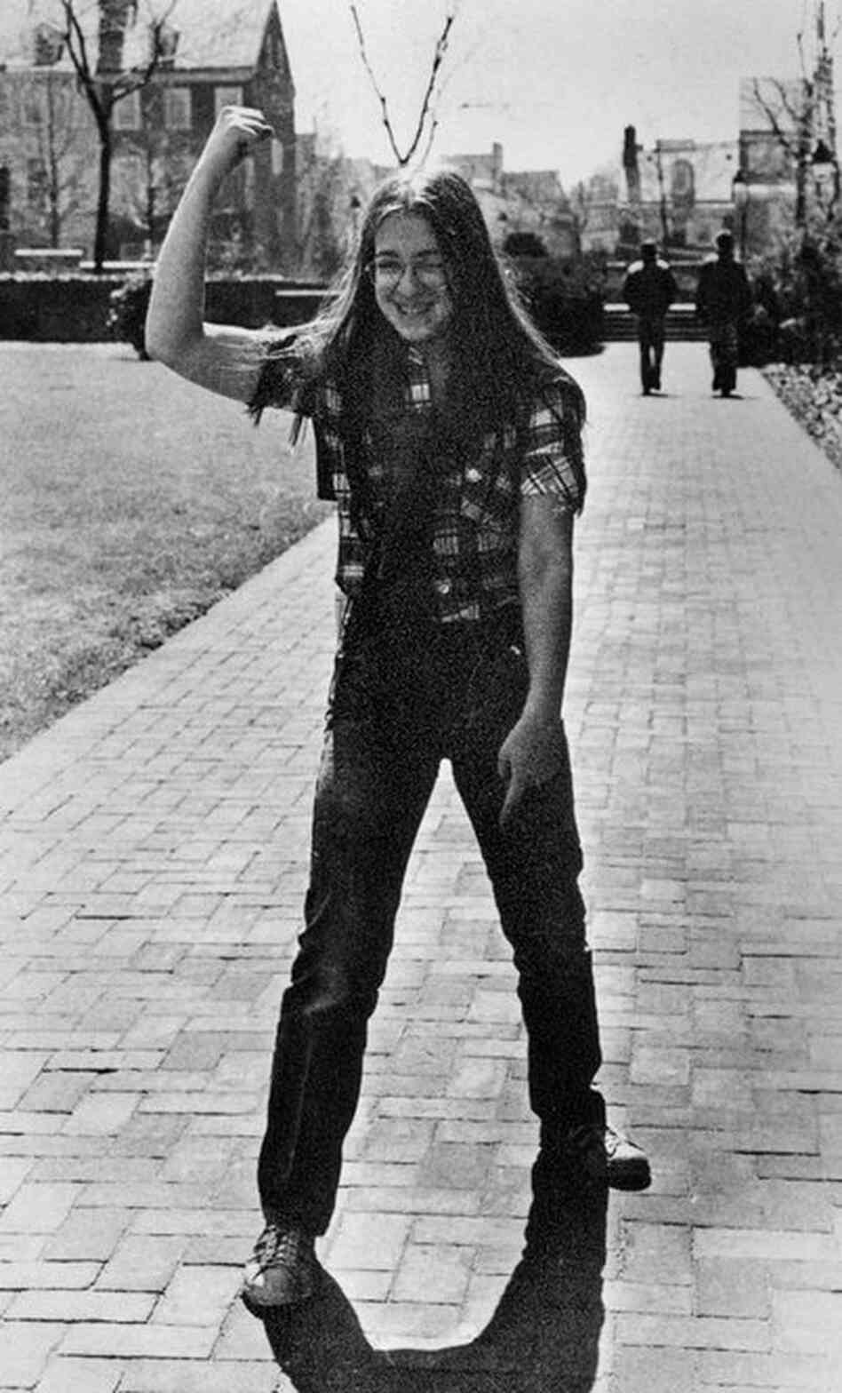 Kagan graduated from Hunter College High School, a publicly funded school for gifted students on Manhattan's Upper East Side, in 1977. Here, she raises her arm during a class trip to Philadelphia, in a photo from the yearbook. 