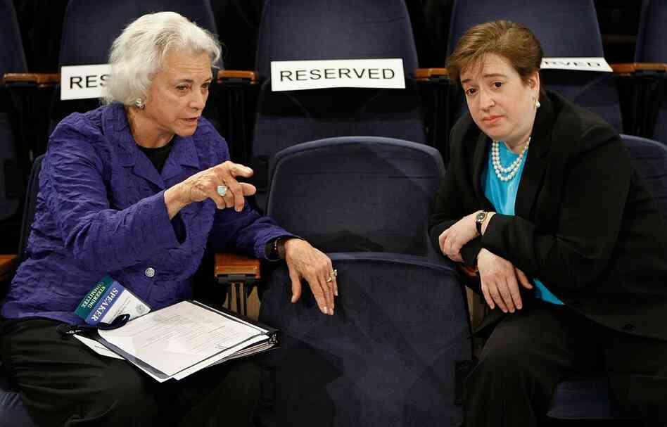 Former Supreme Court Justice Sandra Day O'Connor talks with Kagan during a forum on the state of the judiciary at Georgetown University Law Center on May 20, 2009. If confirmed, Kagan would be the fourth woman to serve on the high court.  