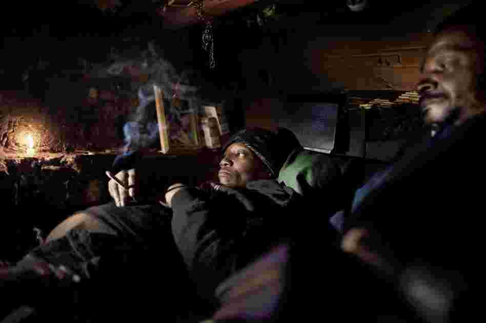 Chuck and Lisa in their home in the Amtrak tunnel. Lisa is pregnant. She has lived on the street for more than 20 years.