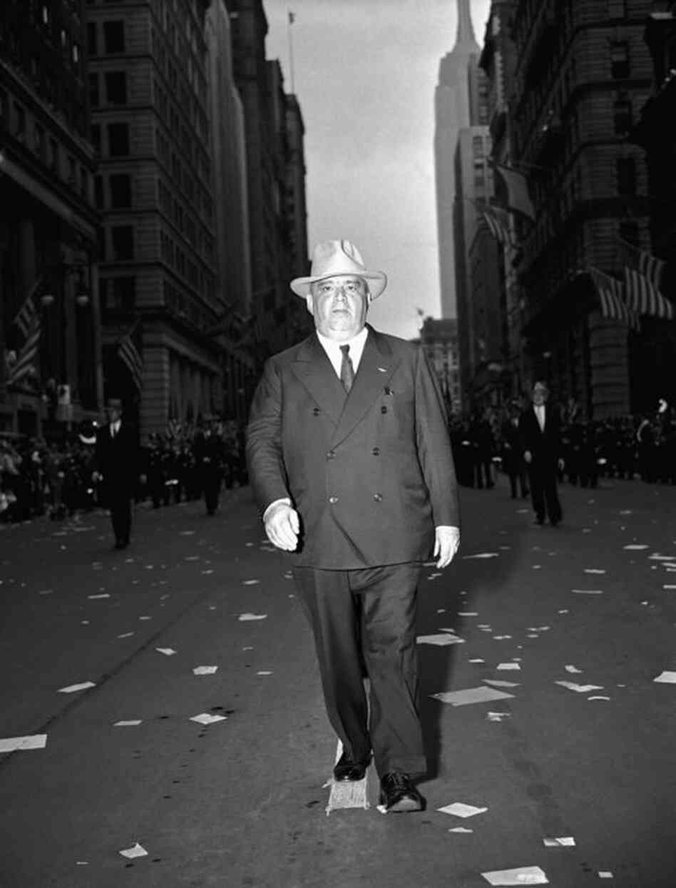 Fiorello La Guardia, mayor of New York, 5 feet 2 inches, leading the police department in a parade in New York City 