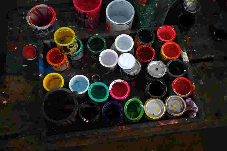 The painters use just about every color, but favor fluorescent Day-Glo hues.
