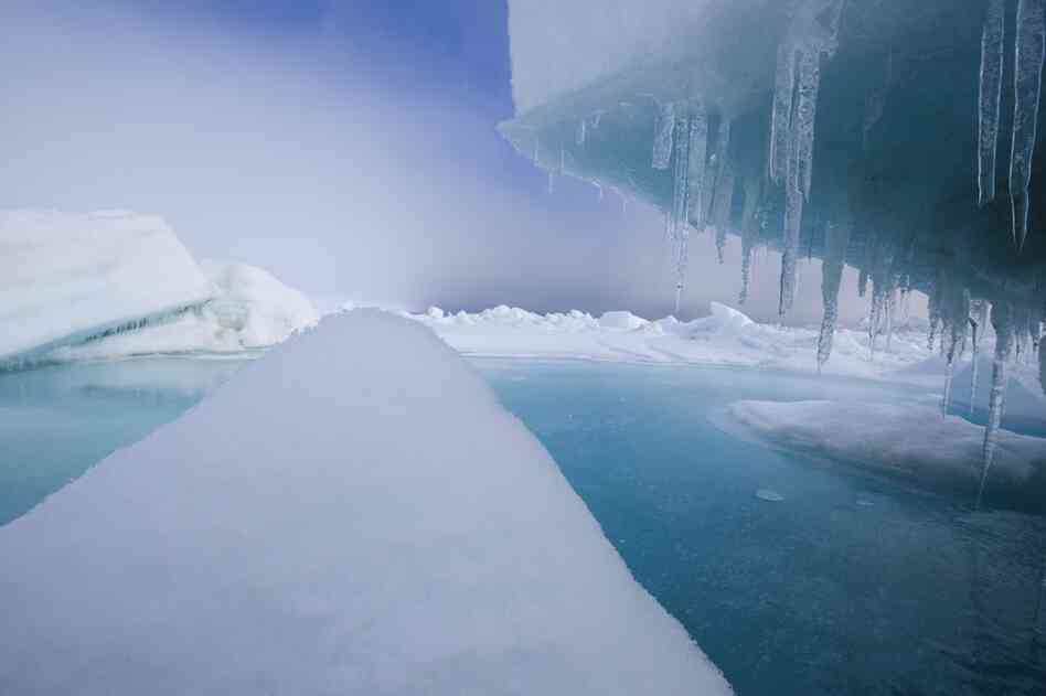 A pack ice landscape near the native community of Point Hope, Alaska, on the coast of the Chukchi Sea.