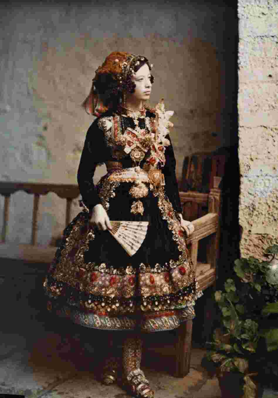 Girl with fan, Lagartera, Spain, circa 1926 