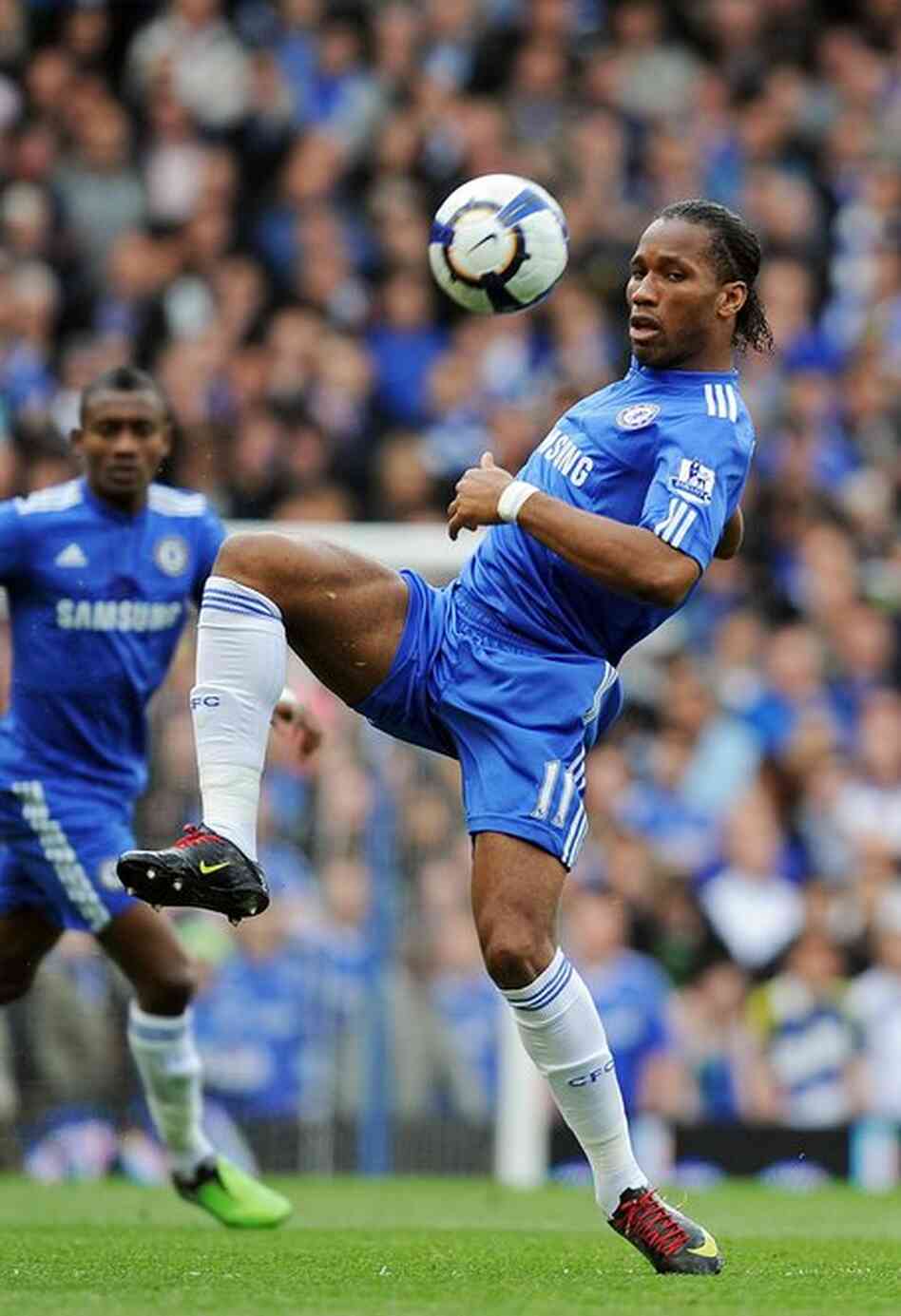 Striker Didier Drogba is the all-time top scorer for the Ivory Coast national football team. Here, he's seen in action for Chelsea, of the English Premier League. 