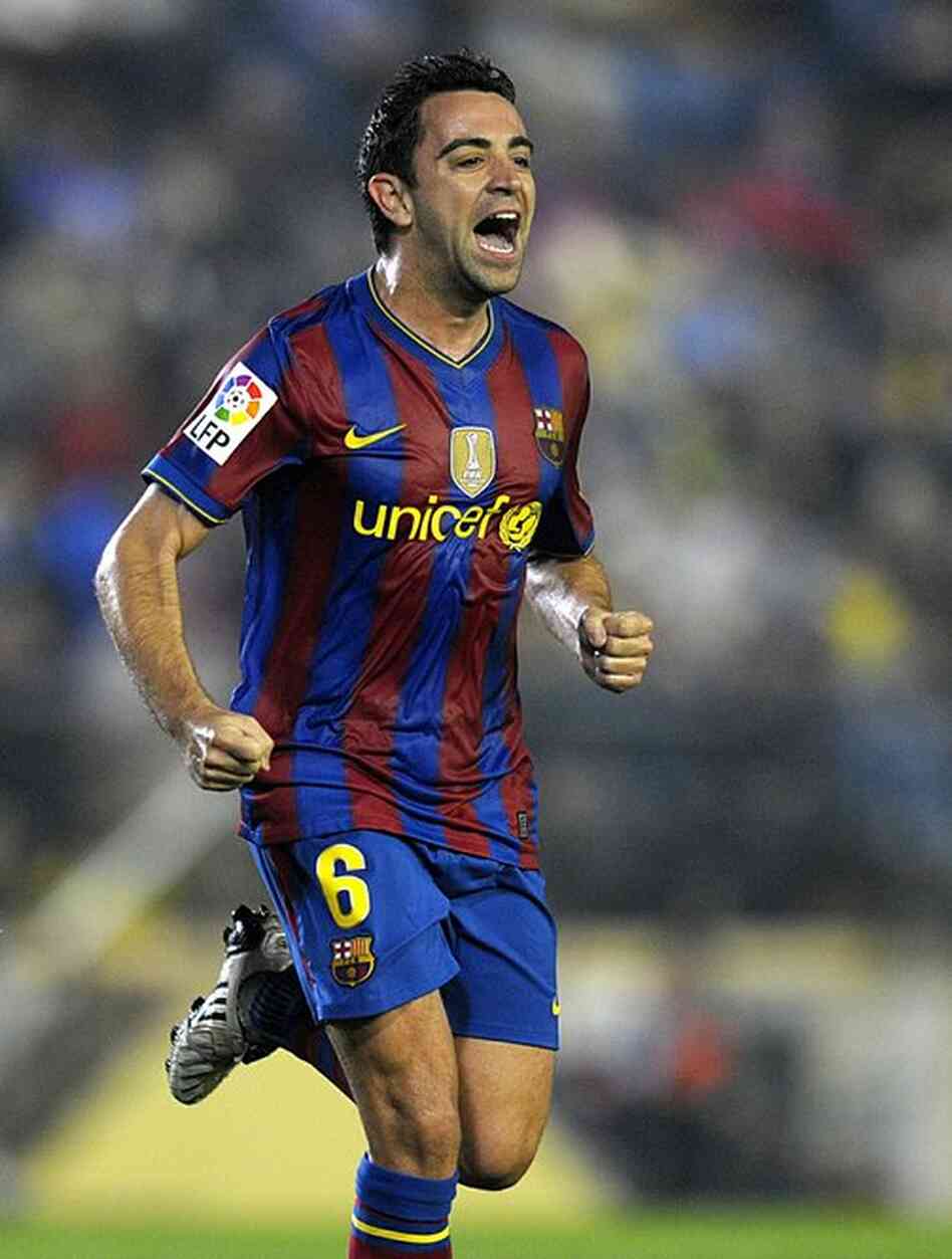 Spain's Xavi Hernandez, considered to be among the best midfielders in the game, celebrates after scoring for Barcelona against Villarreal. Spain's other top players include Fernando Torres, Andres Iniesta, David Villa, and goalkeeper/captain Iker Casillas. 