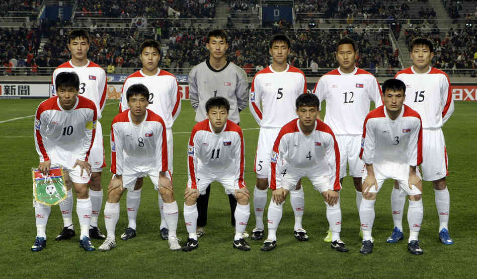 North Korea's national soccer team is making its first World Cup appearance since 1966. Here, players pose before a World Cup qualifying match against South Korea in Seoul, April 1, 2009. 