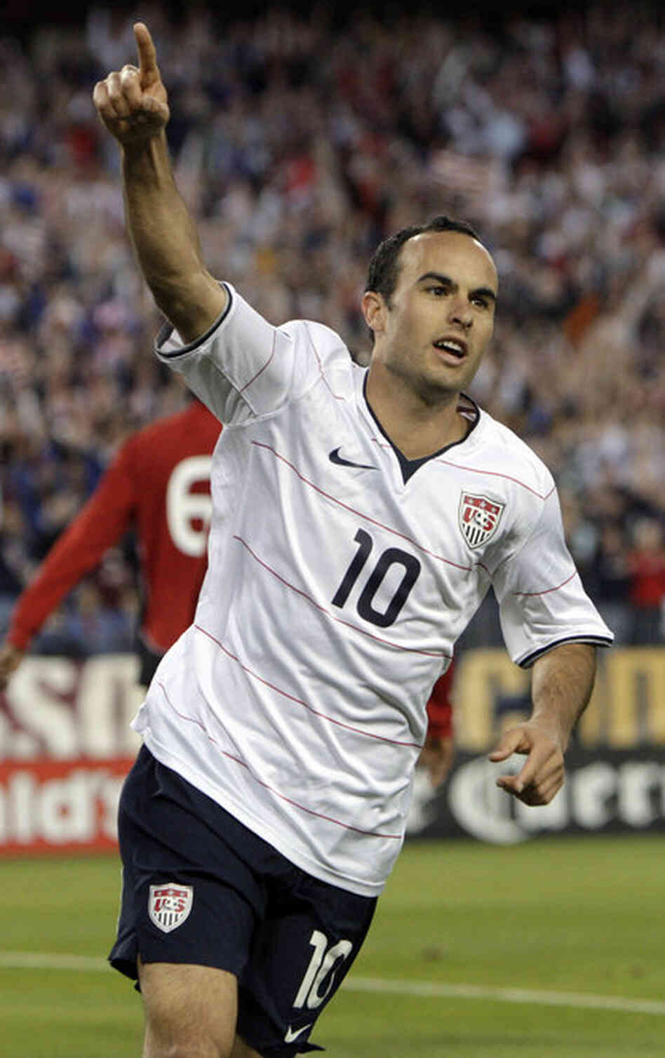 Midfielder Landon Donovan, celebrating after assisting on a goal against Trinidad and Tobago, will lead the U.S. team against England on June 12. 