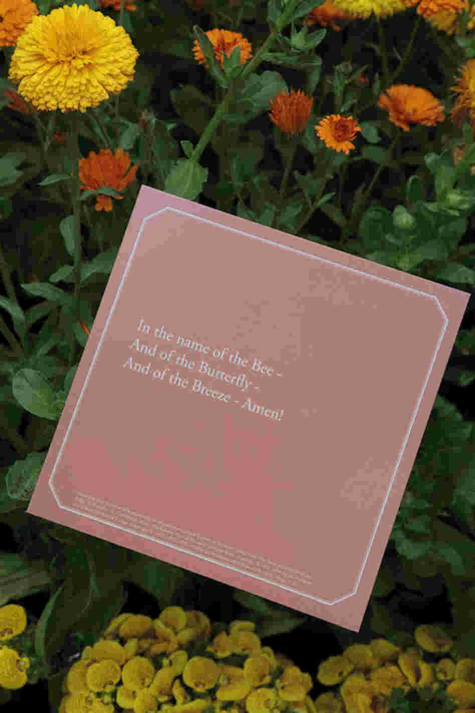 Plaques with Dickinson's poetry — including this excerpt from "The Gentian weaves her fringes" — are placed among the flowers in the show. 