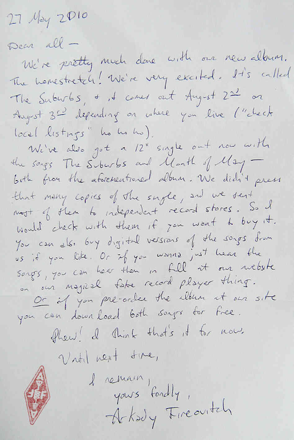 Announcement from Arcade Fire Announcement from Arcade Fire