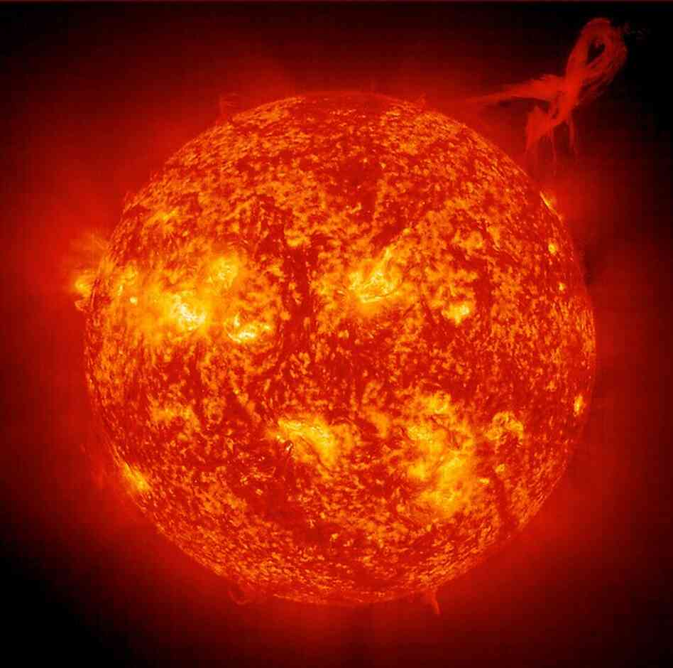 An Erupting ProminenceProminences are huge clouds of relatively cool, dense plasma suspended in the sun's hot, thin corona. They can sometimes erupt and escape the sun's atmosphere. Solar and Heliospheric Observatory, Jan. 18, 2000.