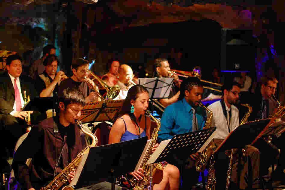The horns of the Bohemian Caverns Jazz Orchestra.