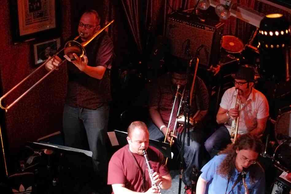 Richmond, Va.'s Fight The Big Bull drove seven hours up to New York to perform. Bryan Hooten solos on trombone, with Reggie Pace (trombone), Bob Miller (trumpet), Jason Scott (clarinet) and John Lilley (tenor saxophone) accompanying.