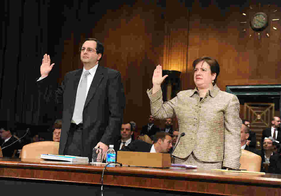 Kagan, then President Obama's nominee to be solicitor general, is sworn in prior to her confirmation hearing before the Senate Judiciary Committee on February 10, 2009, along with Thomas Perelli, nominated for the post of associate attorney general. 
