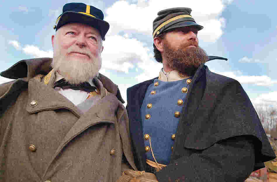 Byrd stands beside actor Stephen Lang during the filming of Gods and Generals in November 2001 in Keedysville, Md.  Byrd, then 84, played Confederate Brig. Gen. Paul J. Semmes in a cameo role. Byrd said he took the nonspeaking role to help stimulate interest in American history, a subject on which he sometimes lectured his colleagues. 