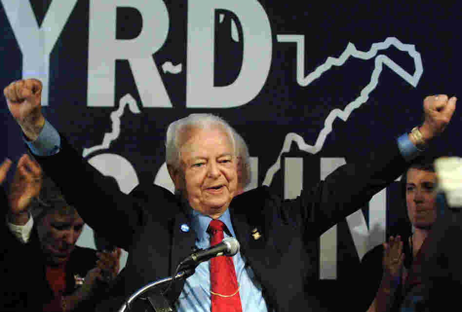 Byrd celebrates his re-election in 2006, in Charleston, W.Va. Byrd made history when he defeated Morgantown businessman John Raese to win a record ninth term in the U.S. Senate. 