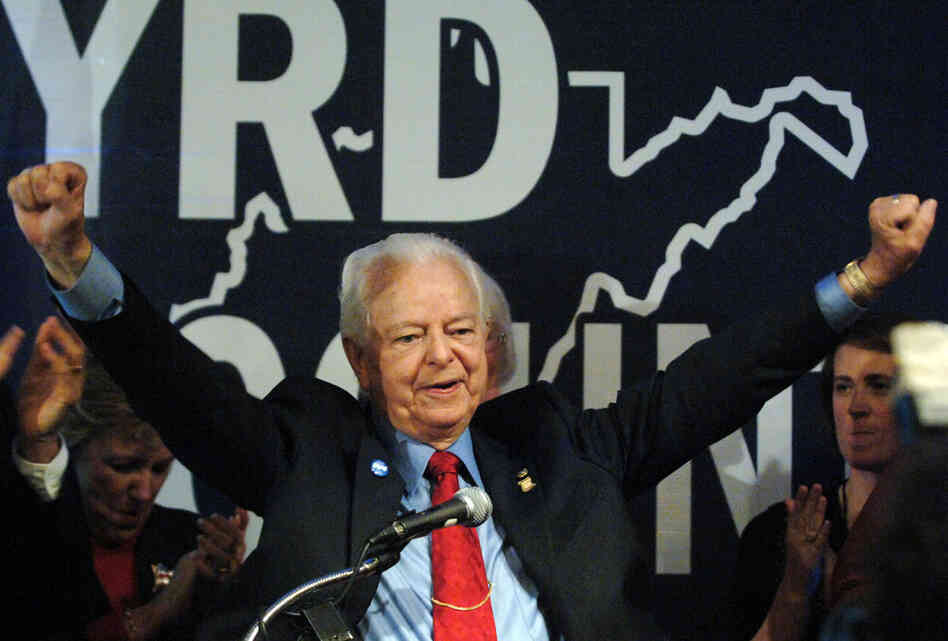 Byrd celebrates his re-election in 2006, in Charleston, W.Va. Byrd made history when he defeated Morgantown businessman John Raese to win a record ninth term in the U.S. Senate. 