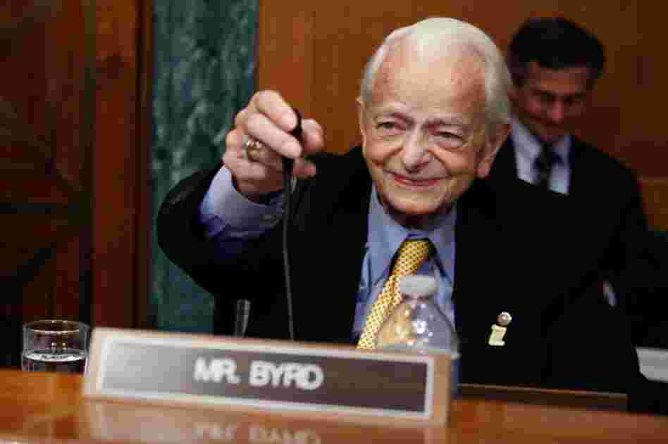 Sen. Robert Byrd prepares to question panel members on mine safety May 20 in Washington. The longtime West Virginia legislator died Monday. He was 92. 