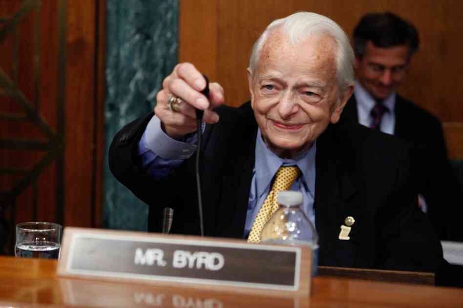 Sen. Robert Byrd prepares to question panel members on mine safety May 20 in Washington. The longtime West Virginia legislator died Monday. He was 92. 