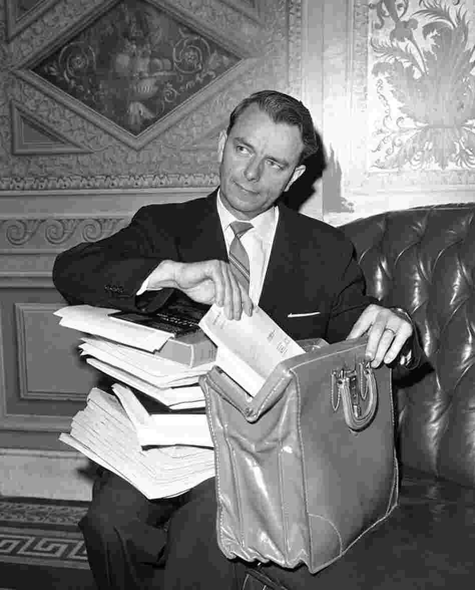 Byrd repacks his briefcase on June 10, 1964, after completing a 14-hour speech during a filibuster of the Civil Rights Act, a move he later said he regretted. 