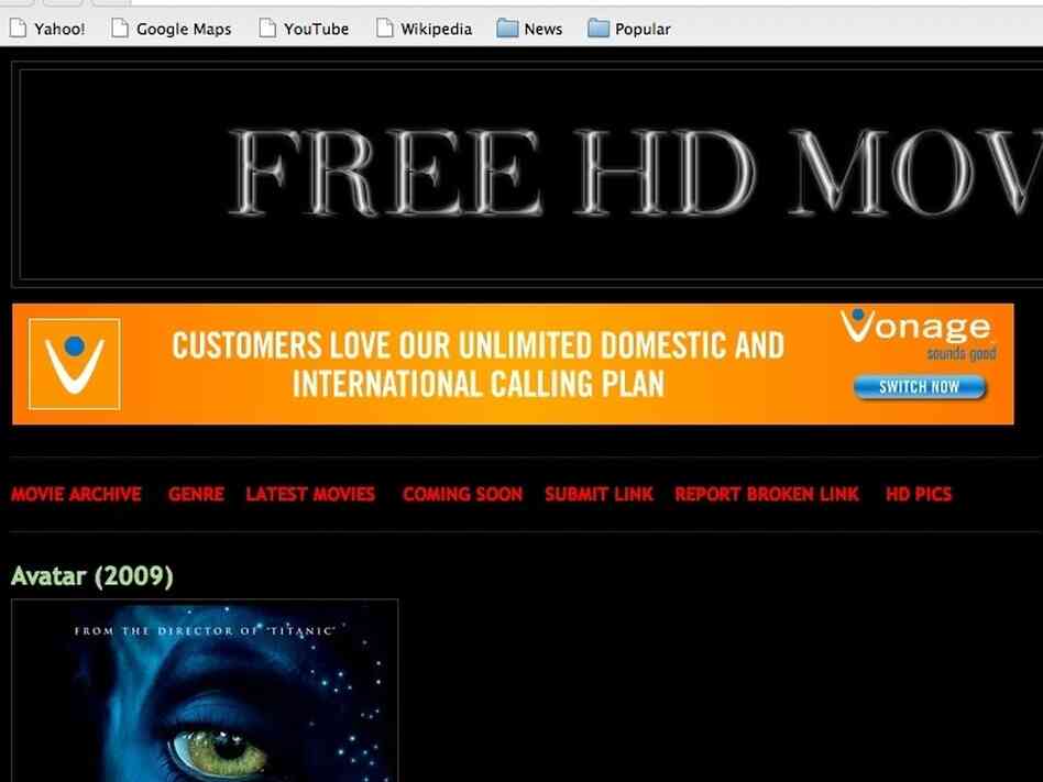 A screen shot of the ads found on pirate sites.