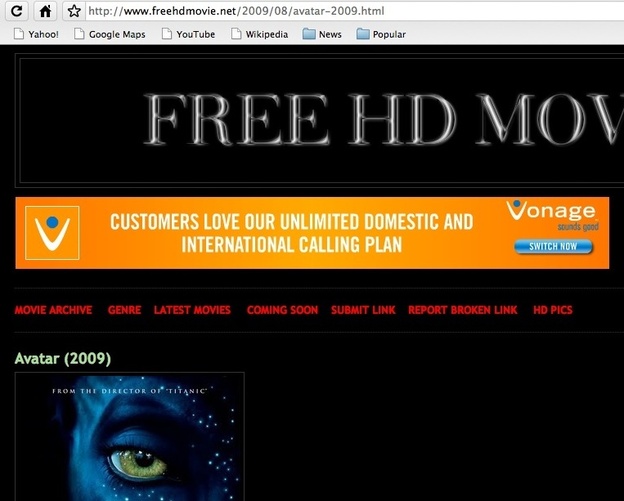 A screen shot of the ads found on pirate sites.