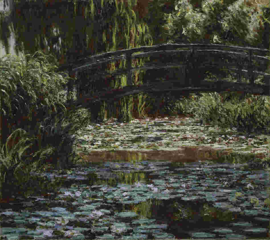 Water Lily Pond by Claude Monet, 1900. Monet loved the way light moved over the lily pond at Giverny, which is spanned by small green bridges. 