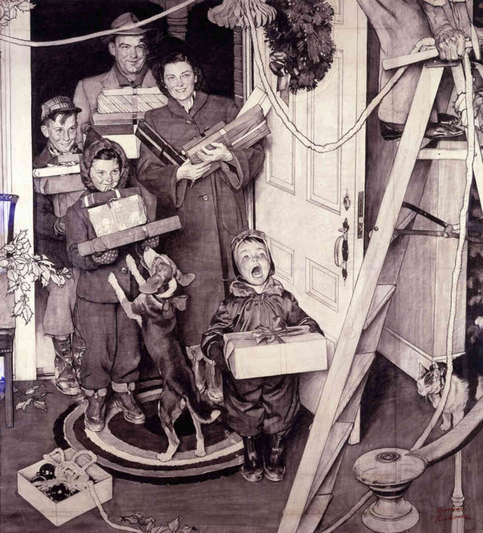 "Merry Christmas, Grandma... We Came In Our New Plymouth!" by Norman Rockwell, 1950. Many companies were attracted to Rockwell's depictions of wholesome American values. This advertisement for the new Plymouth car has almost nothing to do with the car itself and could have been used for countless other products. 