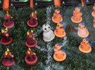 Novelty condoms resembling soccer players are displayed in an Amsterdam shop. Novelty condoms resembling soccer players are displayed in an Amsterdam shop.