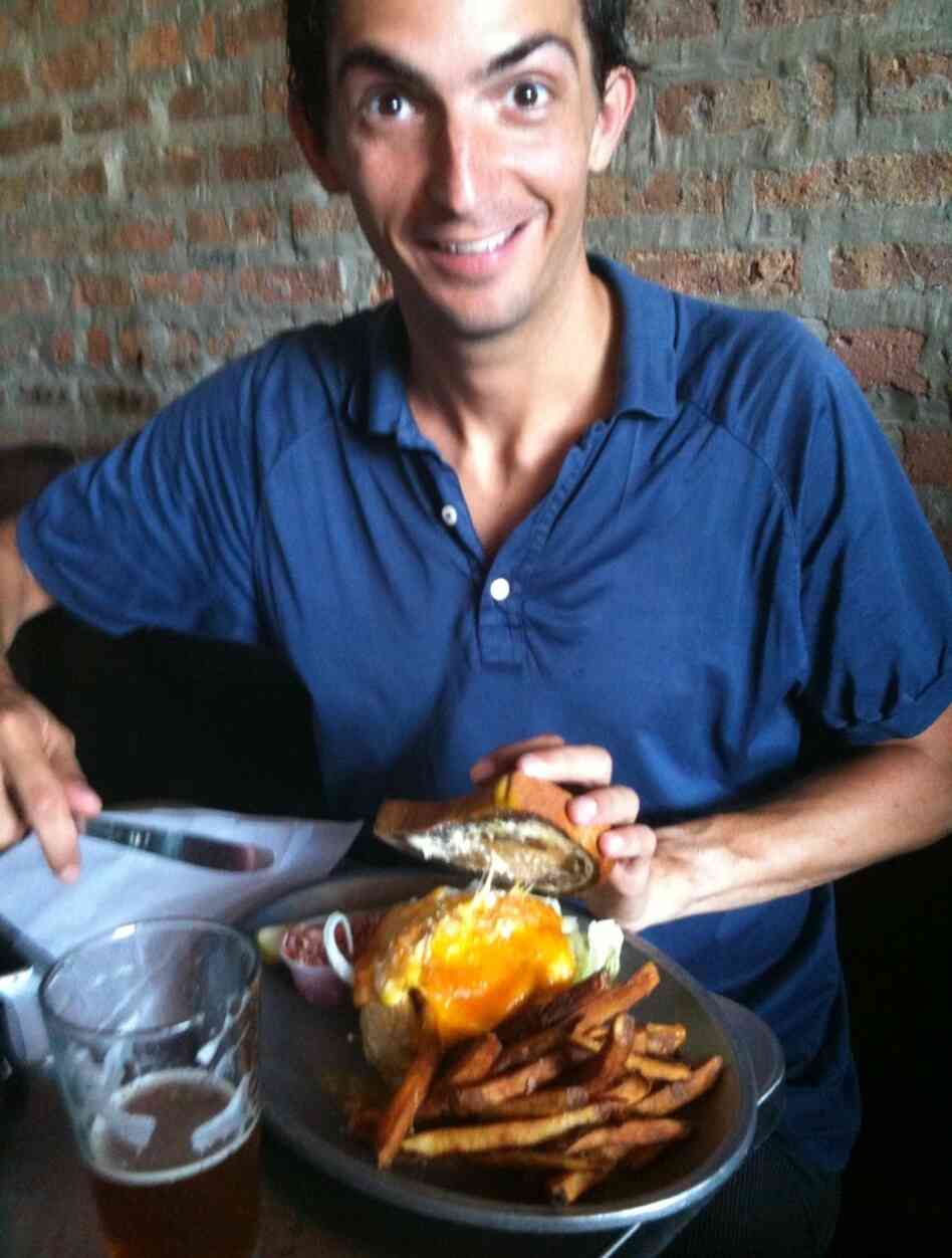 Ian and an egg sandwich. Ian and an egg sandwich.
