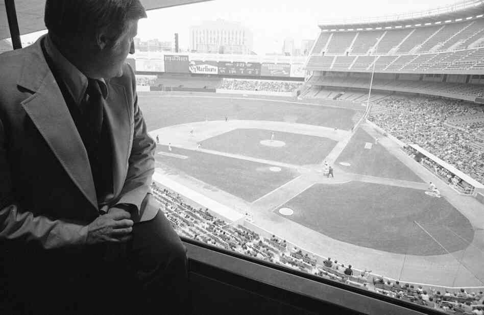 New York Yankees owner George Steinbrenner looks out over Yankee Stadium on April 20, 1977, in New York. Steinbrenner died Tuesday at 80. 