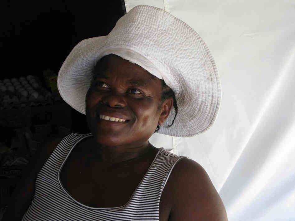 Eva Laurent lives at the government resettlement camp in Corail-Cesselesse, outside Port-au-Prince. She's one of the many entrepreneurs developing a business in the tent city, selling eggs, fresh vegetables, rum, candy and cigarettes among other things.  