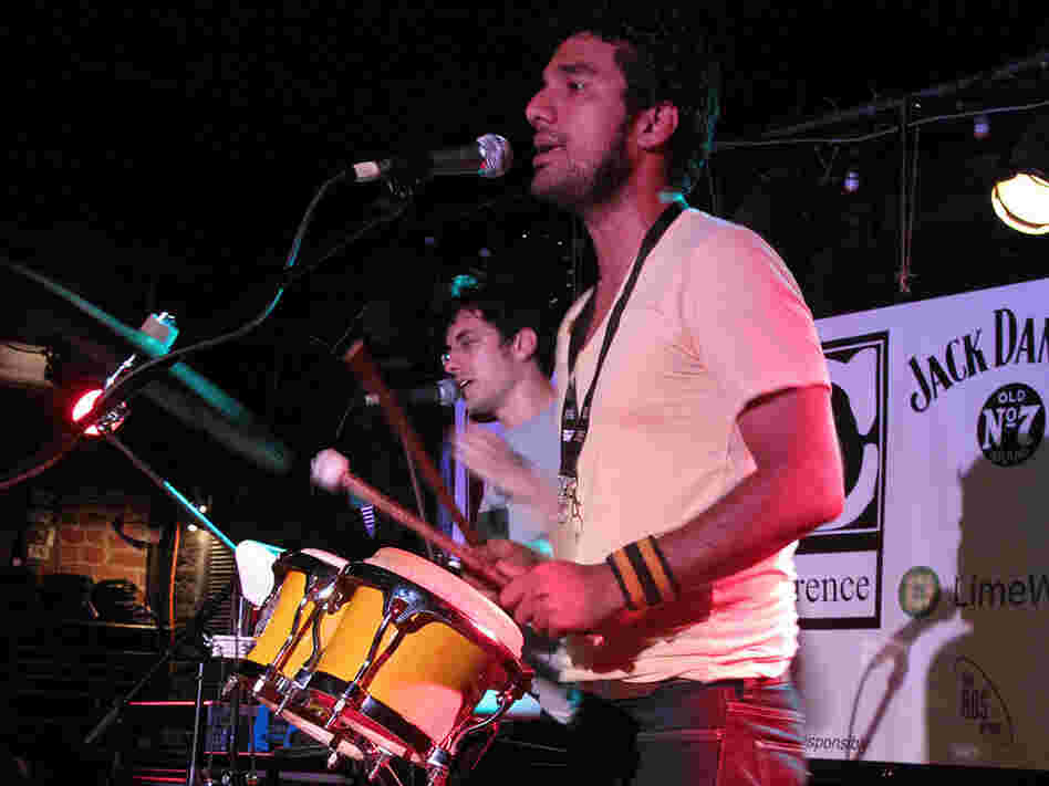 Chico Mann's bongo player — a flavorful addition to his electronica get-up.