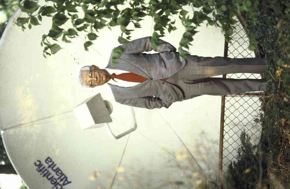 Schorr is pictured in 1982 with a 10-foot satellite dish in front of his home in Washington, D.C.'s Cleveland Park neighborhood. In 1979, Ted Turner gave him the dish — the first residential one to be installed in the city — after hiring Schorr, then 62, as the marquee correspondent for CNN.  