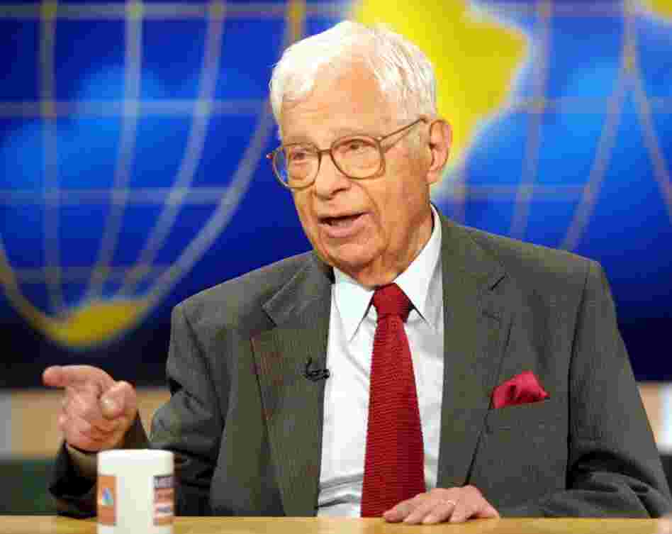 Schorr talks about his book Staying Tuned: A Life in Journalism, May 6, 2001, on Meet the Press at the NBC studios in Washington, D.C. 